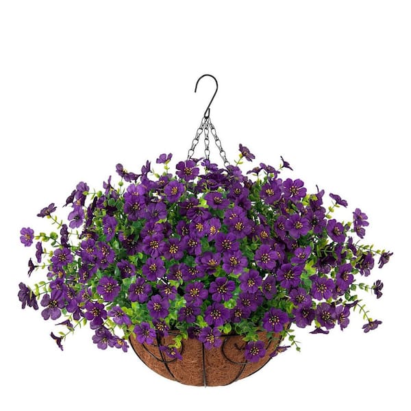 Artificial Hanging Basket Purple Flowers