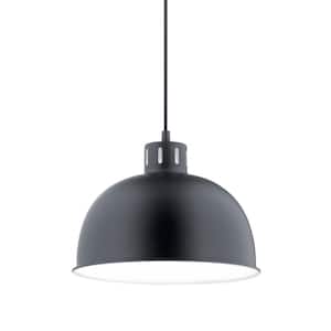 Zailey 11.5 in. 1-Light Black Contemporary Shaded Kitchen Dome Pendant Hanging Light with Metal Shade