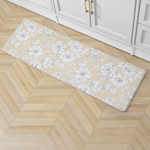 Laura Ashley Yellow Iris Floral 17.5 in. x 48 in. Anti-Fatigue