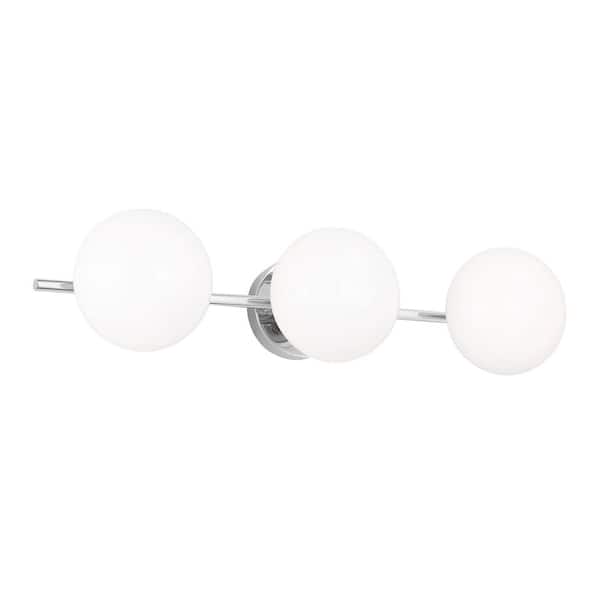 Lune 27.375 in. 3-Light Chrome Modern Vanity Light with Milk Glass Shades