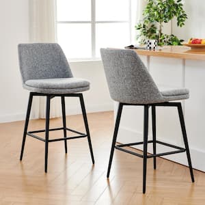 Cecily 27 in. Gray Multi Color High Back Metal Swivel Counter Stool with Fabric Seat (Set of 2)