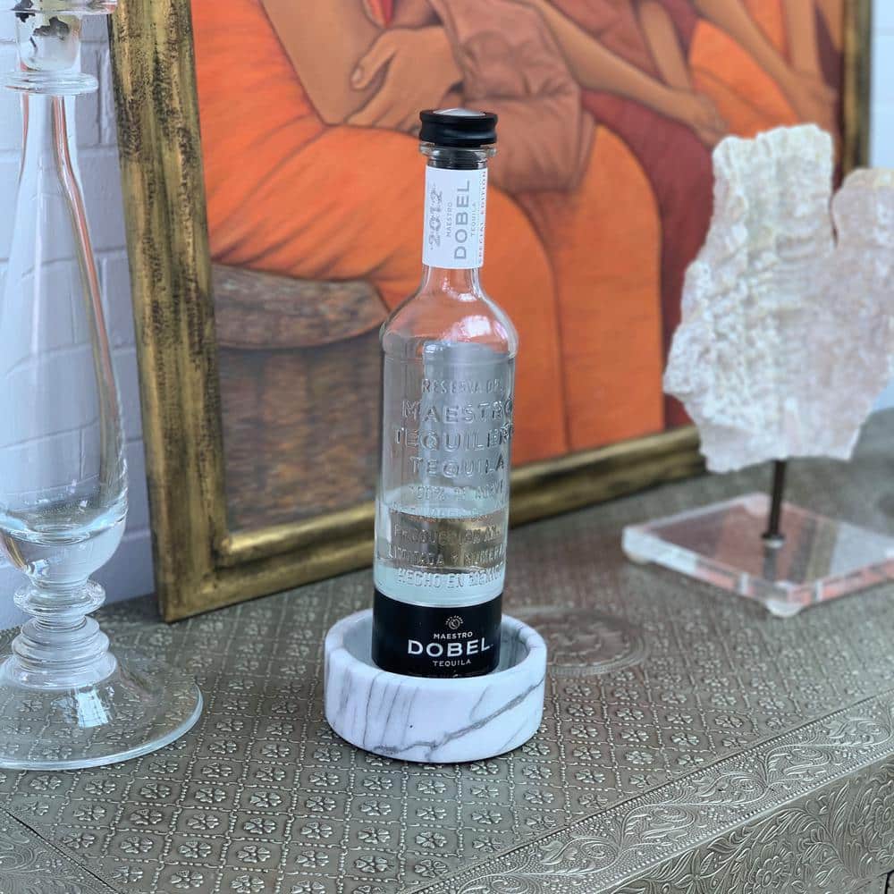 Elegant White Marble Wine Bottle Coaster with Protective Pad