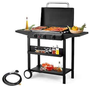 3-Burner Propane Outdoor Griddle Grill with Hood and Side Shelf