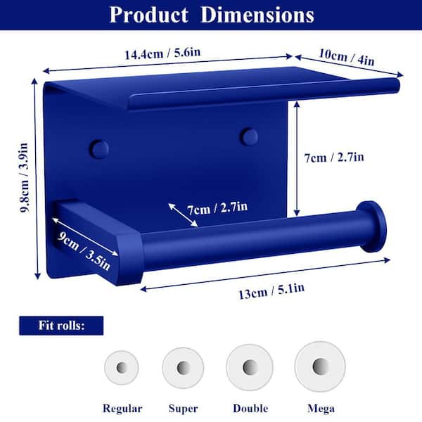 5.6 x 4 x 3.9 in. Adhesive or Screw Wall Mount Stainless Steel Toilet Paper Holder with Phone Shelf in Klein Blue