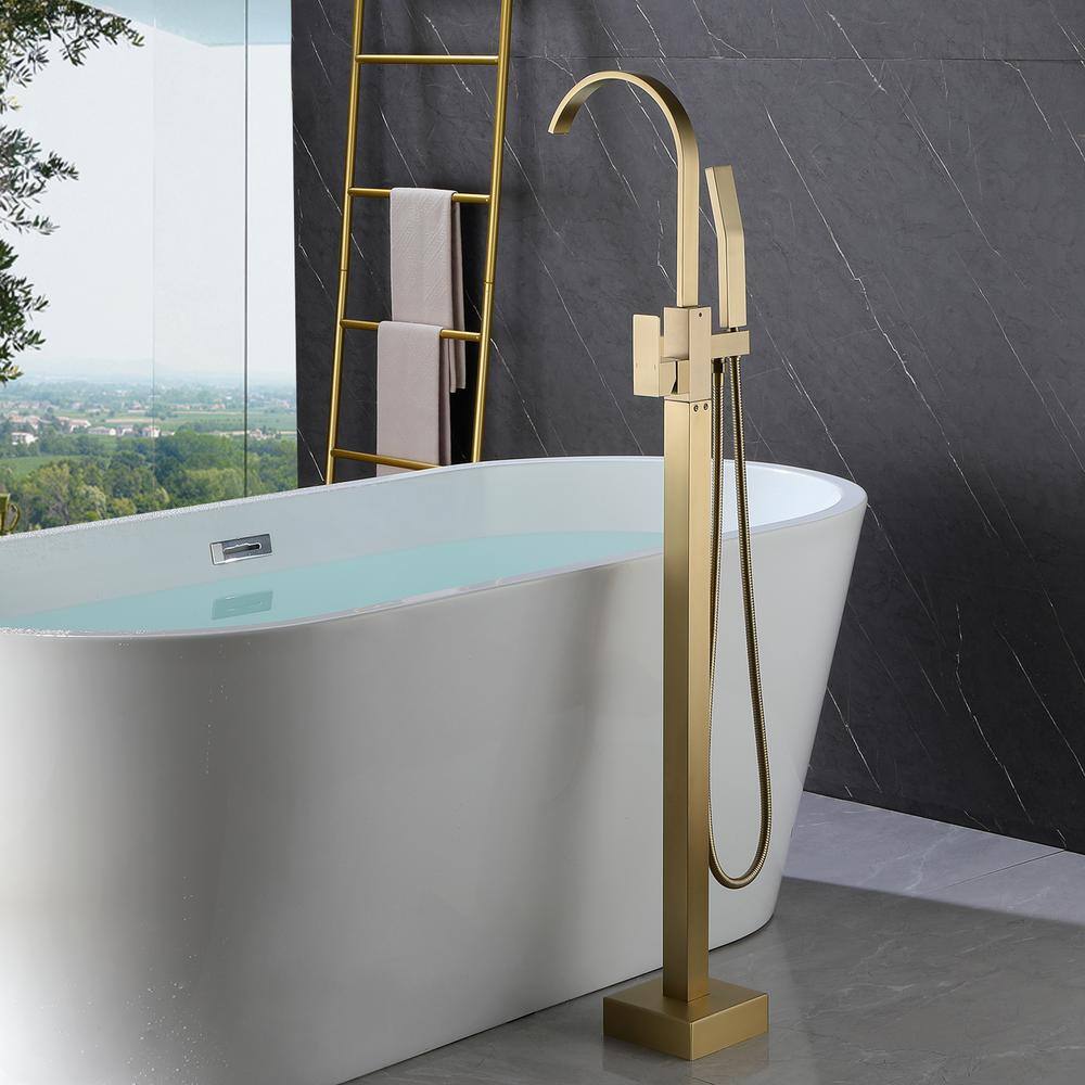 Gold Brass Freestanding Tub Faucet with Hand Shower