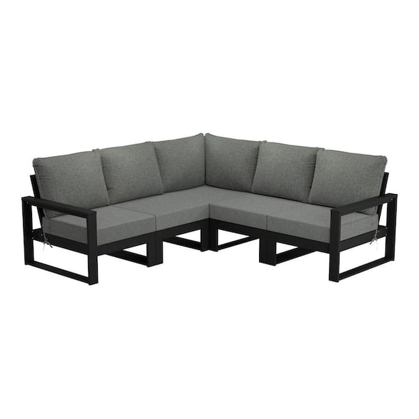 Endless Black Frame 5-Piece HDPE Plastic Outdoor Patio Modular Sectional Set with Gray Cushions