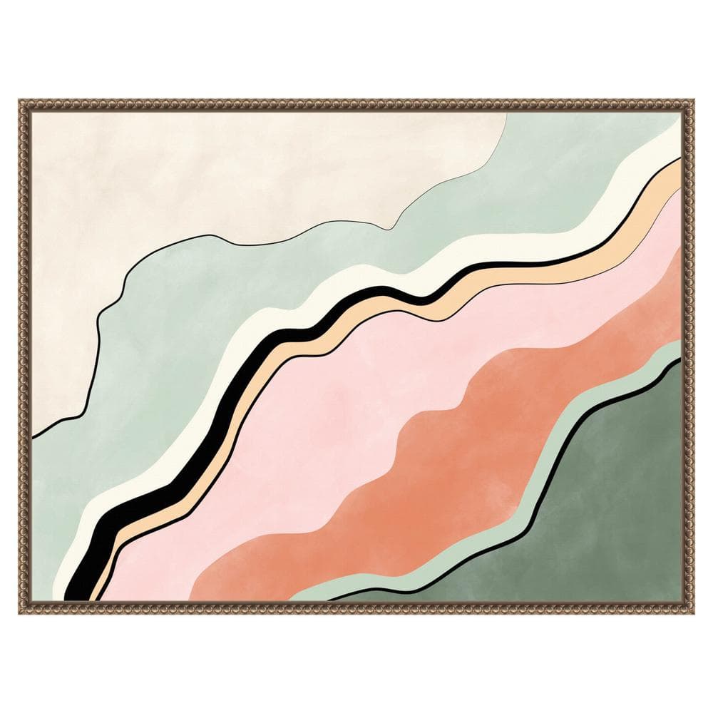 Pink and Green Abstract Canvas Framed Wall Art with Beaded Perimeter
