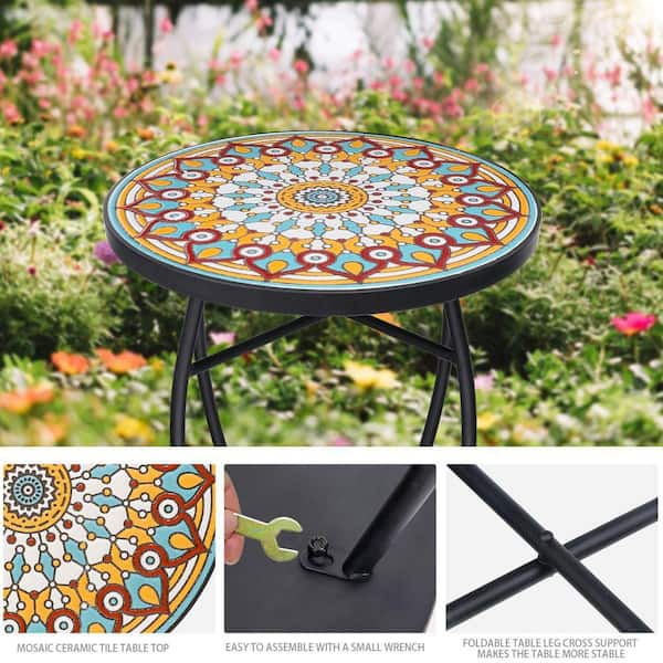 MOEPISY Multi Yellow Mosaic Outdoor Side Table 0DQXWLHKK - The