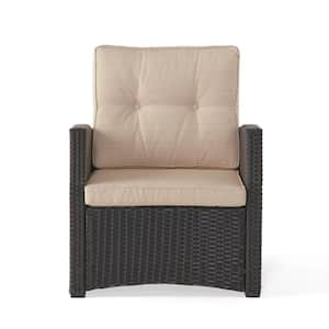 Luton Dark Brown Wicker Outdoor Patio Lounge Chair with Beige Cushion