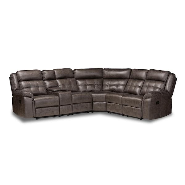 Baxton Studio Vesa 6-Piece Gray Fabric 6-Seater L-Shaped Sectional Sofa
