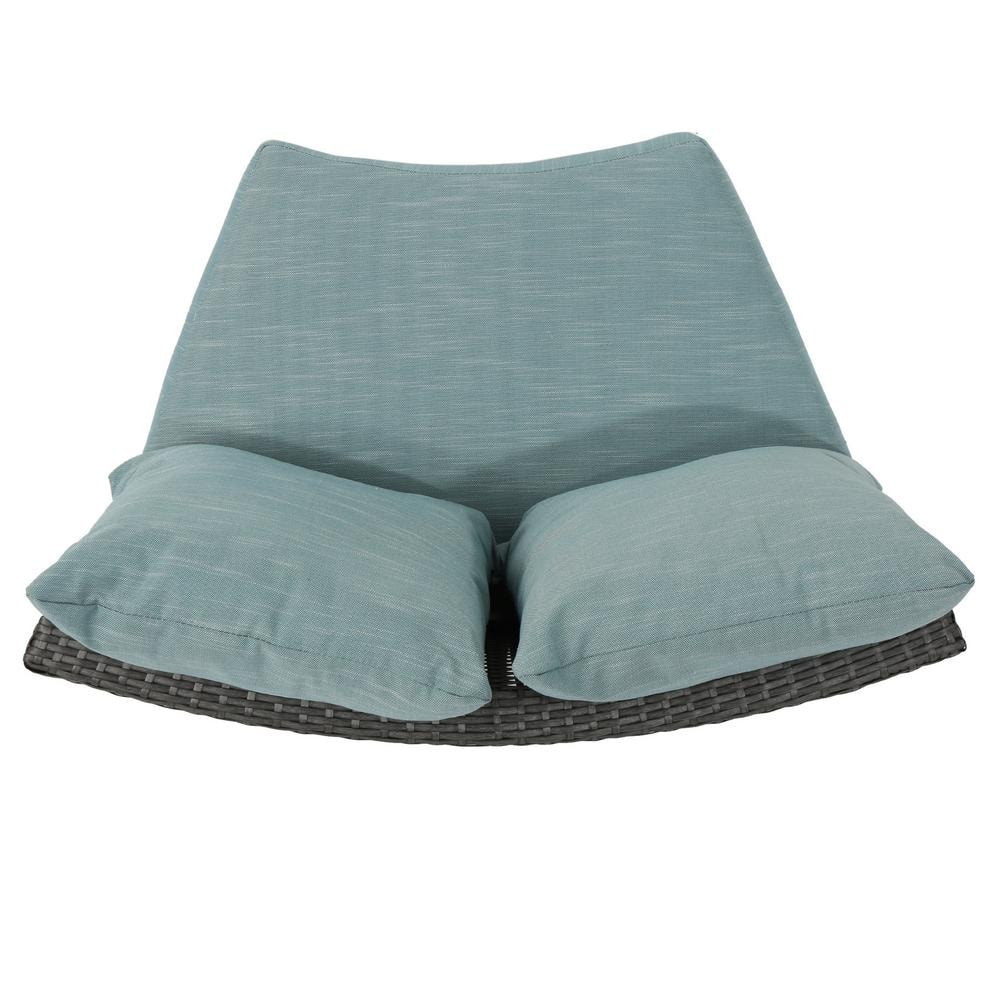 Gray Iron 8-Seater Round Wicker Sectional Sofa with Teal Cushions