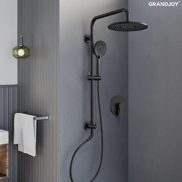 GRANDJOY 10 in. 1-Handle 3-Spray Round Wall Bar Shower Kit with 3