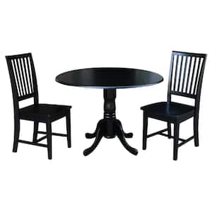 Brynwood 3-Piece 42 in. Black Round Drop-Leaf Wood Dining Set with Mission Chairs