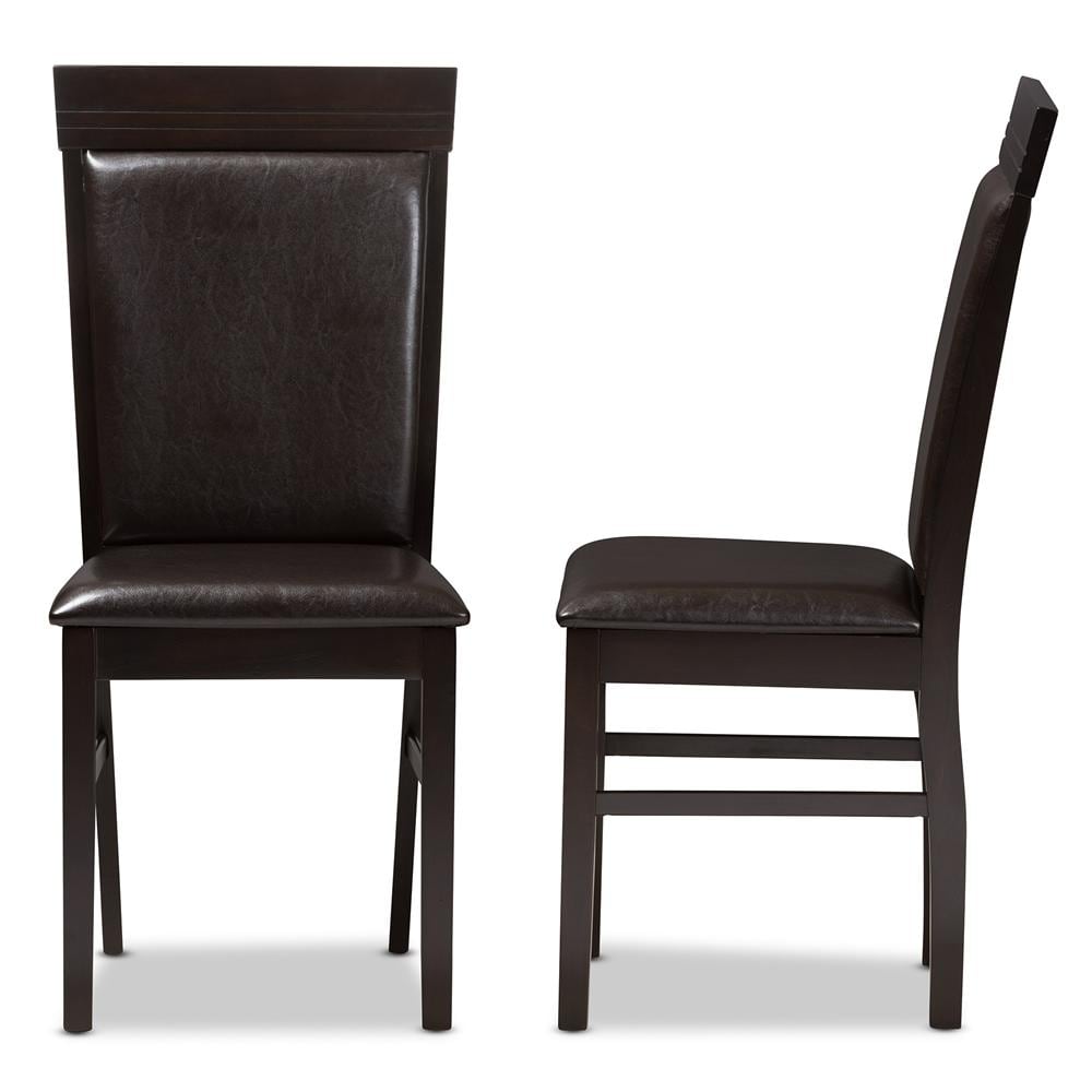 Set of 2 Thea Dark Brown Faux Leather Parsons Side Chairs