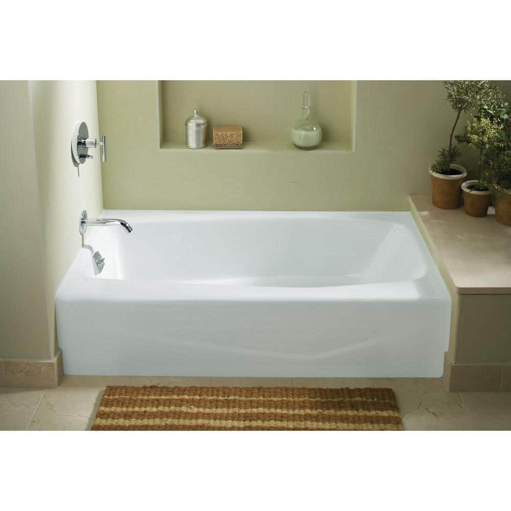 White Cast Iron Alcove Bathtub with Left Drain, 60" x 30-1/4"