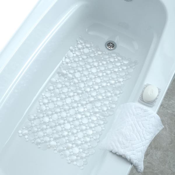 SlipX Solutions 17 in. x 30 in. Burst of Bubbles Bathtub Mat in White Pearl