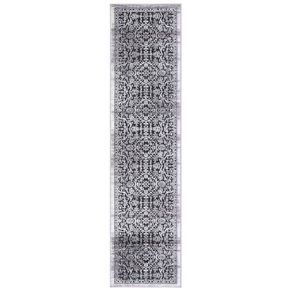 SAFAVIEH Amelia Charcoal/Ivory 2 ft. x 8 ft. Distressed Striped Runner Rug