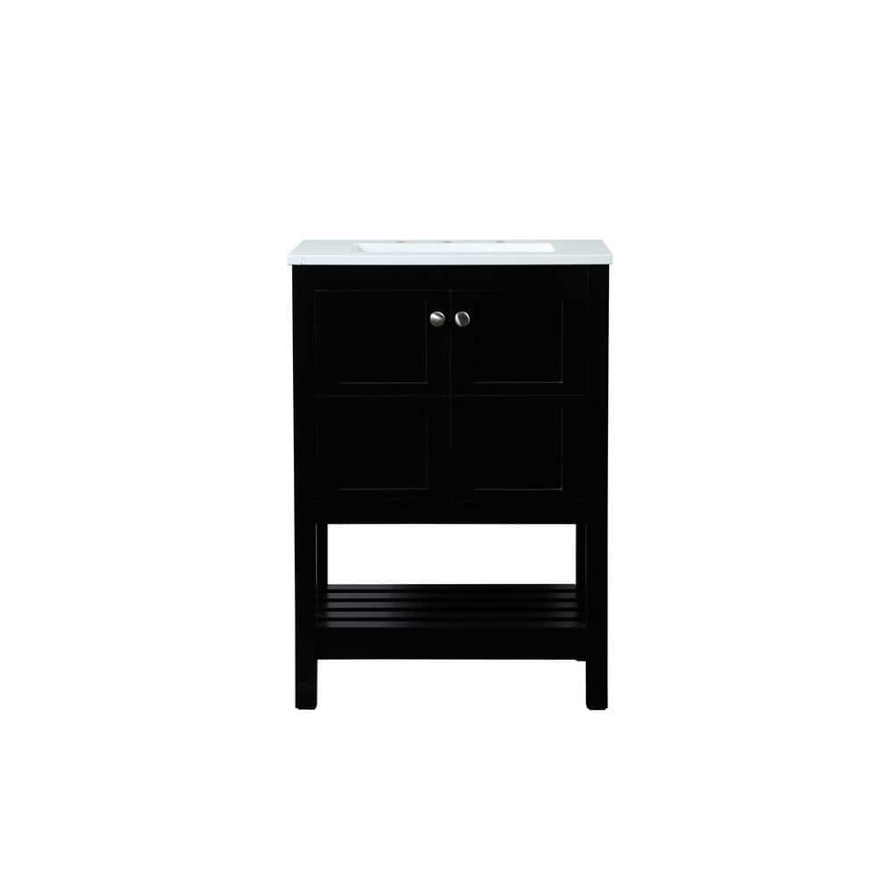 Simply Living 24 in. Single Bathroom Vanity in Black with Quartz Vanity Top