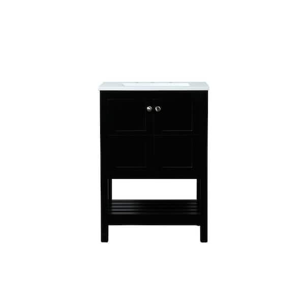 Unbranded Simply Living 24 in. Single Bathroom Vanity in Black with Quartz Vanity Top in Calacatta White