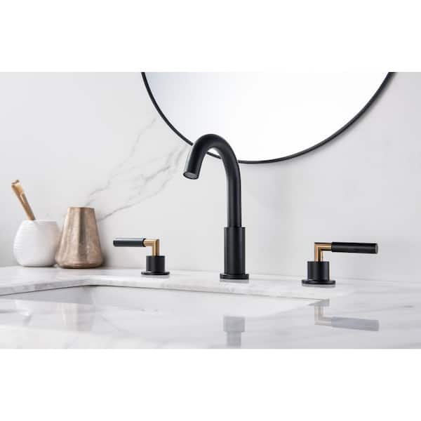 8 in. Widespread Double Handle Bathroom Faucet 3-Hole 304 Stainless Steel Sink Faucet with Pop-Up Drain in Matte Black