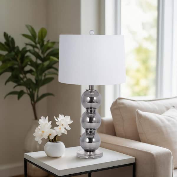 29 in. Gray Glass Ball Table Lamp with Crystal Base