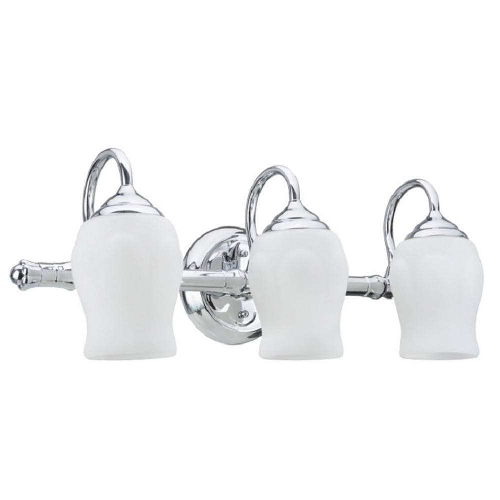 Chrome 3-Light Bathroom Vanity with White Opal Glass Shades