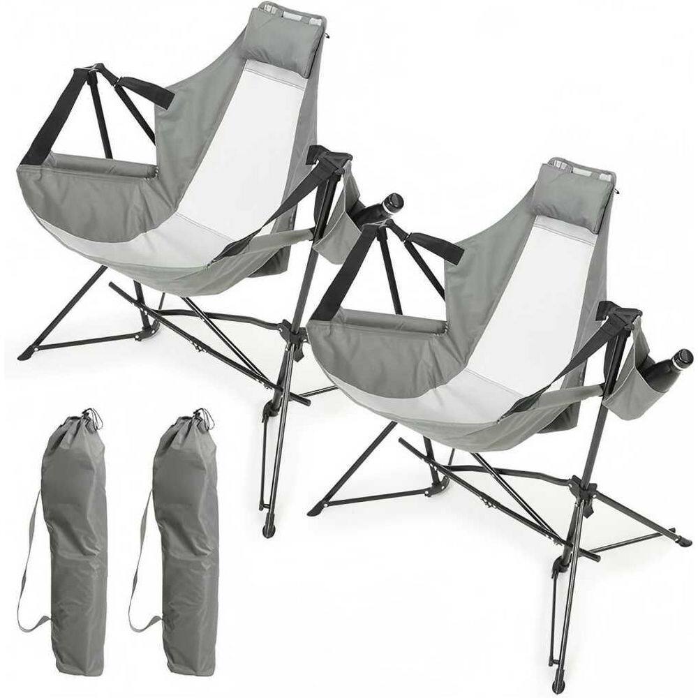 Metal Folding Adjustable Back Lawn Chair with Pillow Cup Holder and Carry Bag in Grey (2-Pieces) price history on PriceWatchPro