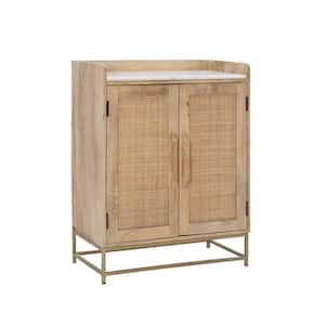 Casper Natural Cane Bar Cabinet with White Marble Top