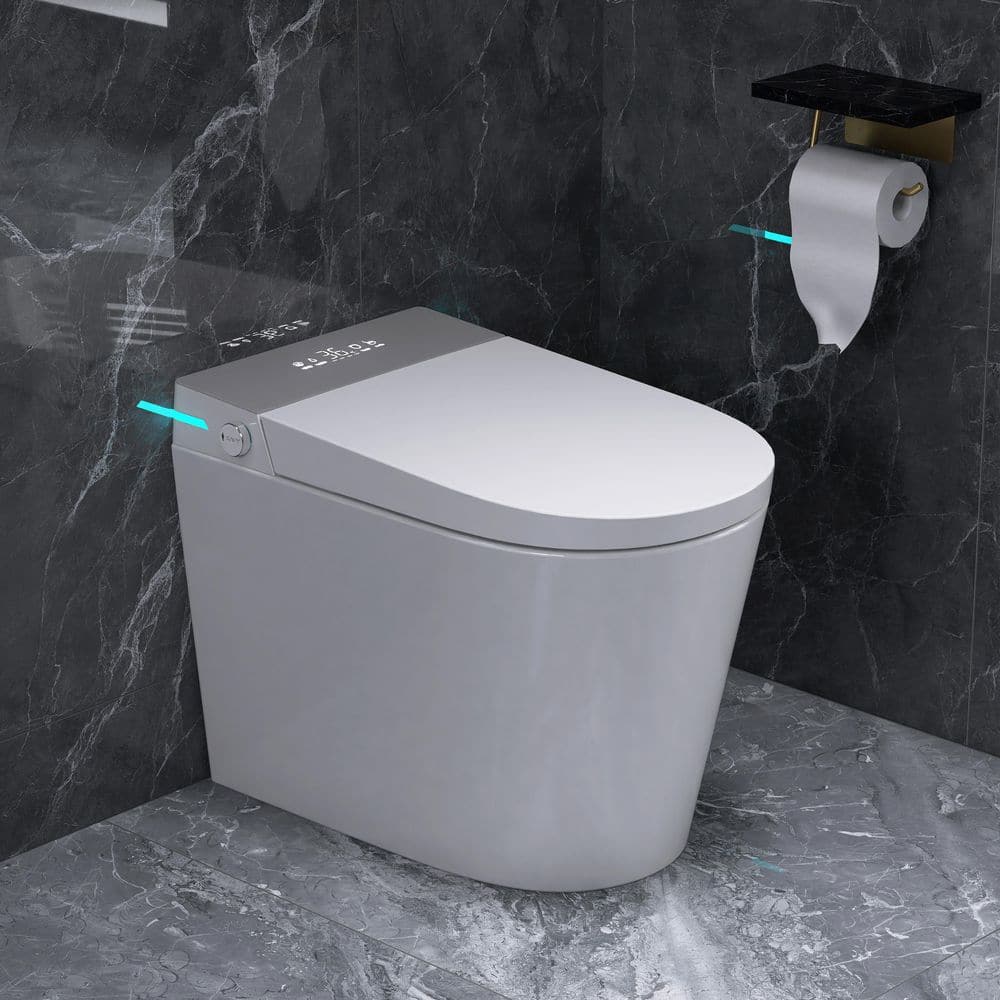 Yingze Round Bidet Toilet 1.28GPF in White w/Gray Panel w/23 in