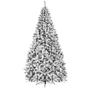 9 ft. Unlit Premium Snow Flocked Hinged Artificial Christmas Tree with Metal Stand