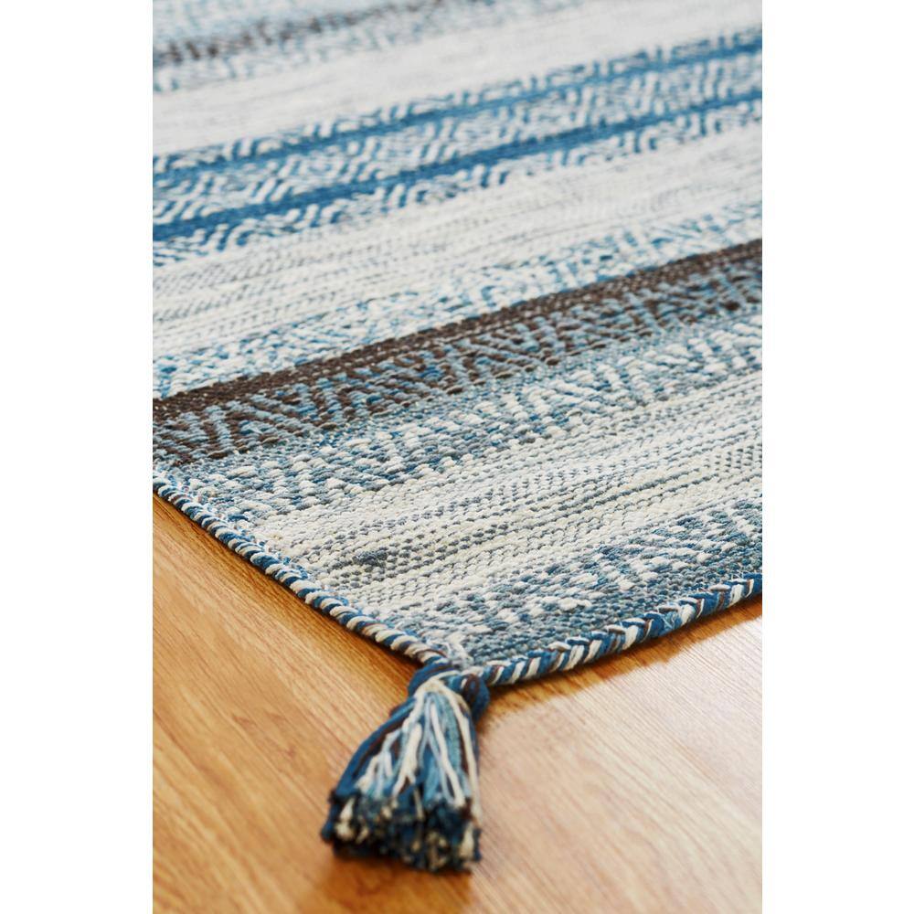 Handmade Turquoise and Gray Cotton Chenille Striped Area Rug