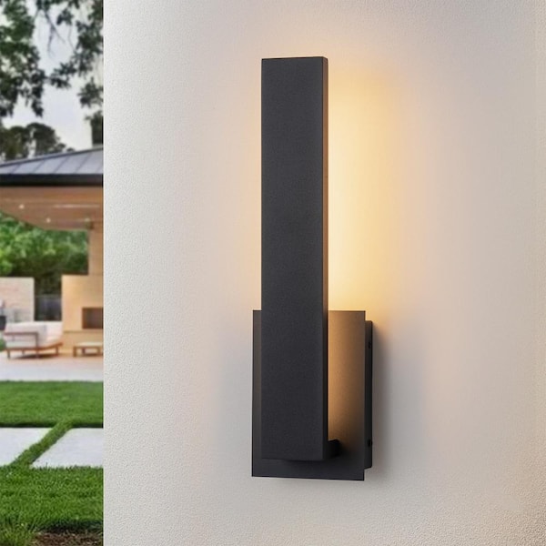 LLHZSY Acerbis 16.53 in. 1-Light Matte Black Modern Aluminum Integrated LED Indoor/Outdoor Hardwired Barn Wall Sconce