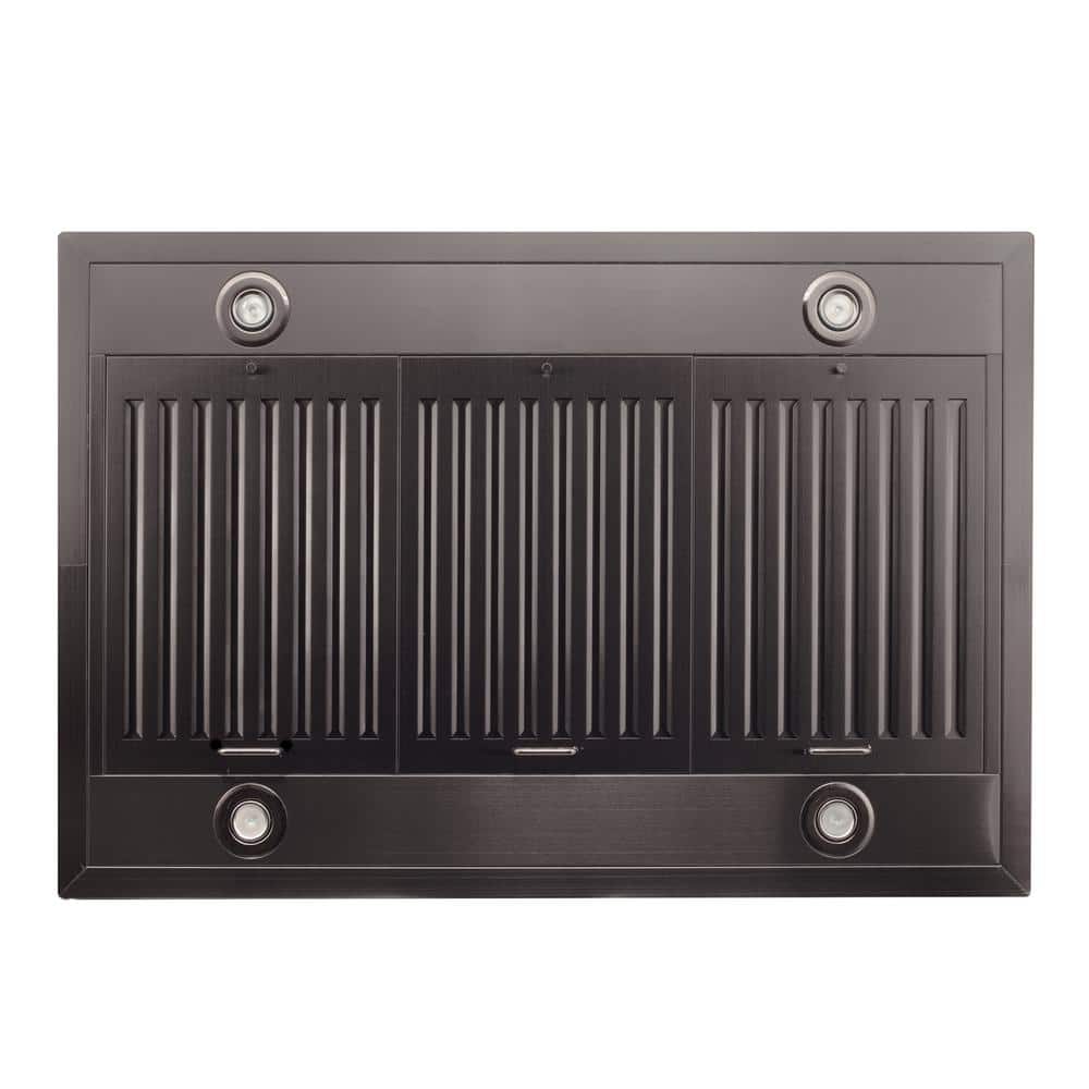 48-Inch Black Stainless Steel Island Range Hood with LED Lighting