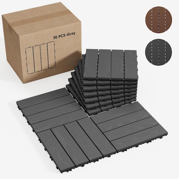 1 ft. x 1 ft. Interlocking Solid Fir Wood Composite Deck Tile Flooring Tile in Gray (30 Per Set)