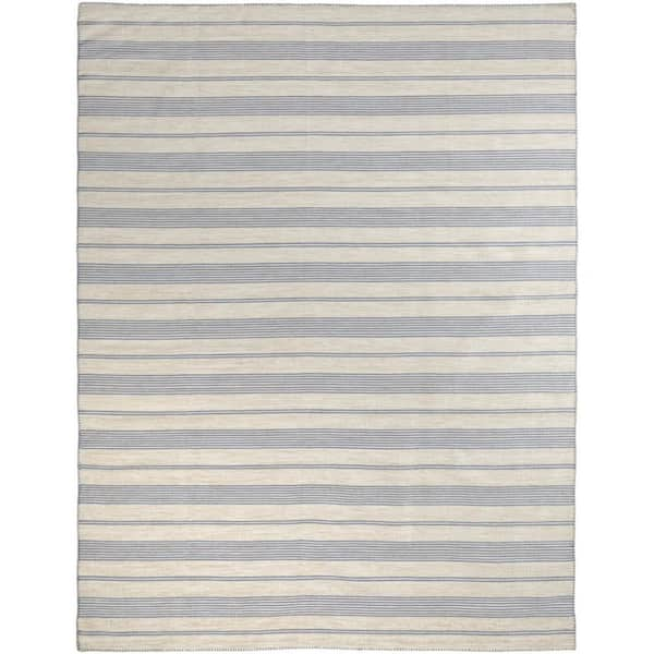 5 ft. x 8 ft. Blue and Ivory Striped Area Rug