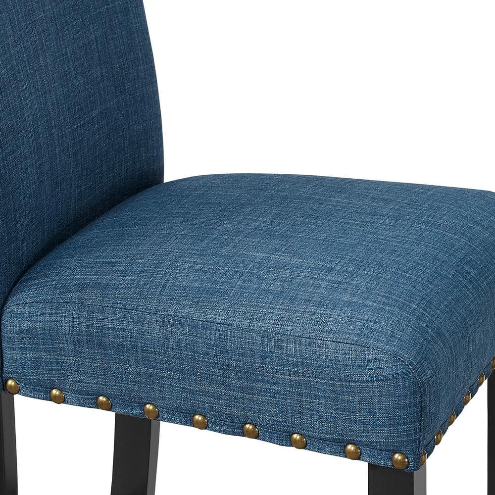 Crispin Marine Blue Solid Wood Bar Stools with Upholstered Seats (Set of 2)