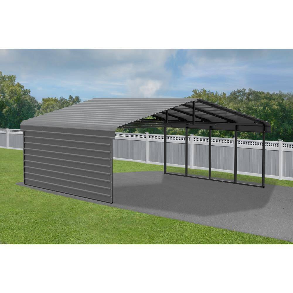 Charcoal 20' x 20' Steel Carport Kit with Enclosure