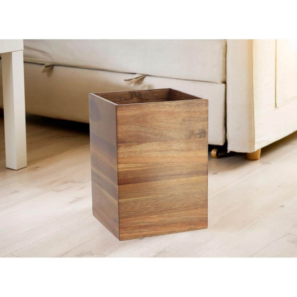 Acacia Wood Square Waste Basket for Bathroom/Bedroom - 2 Gallons