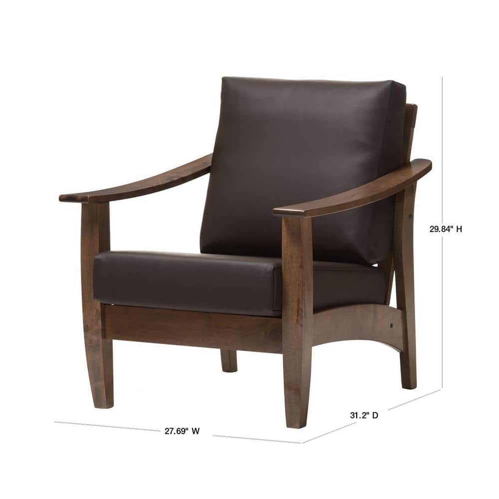 Eco-Friendly Mid-Century Modern Brown Faux Leather Accent Chair
