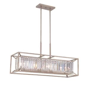 Linares 60-Watt 4-Light Aged Platinum Linear Pendant with Crystal Prisms Shade