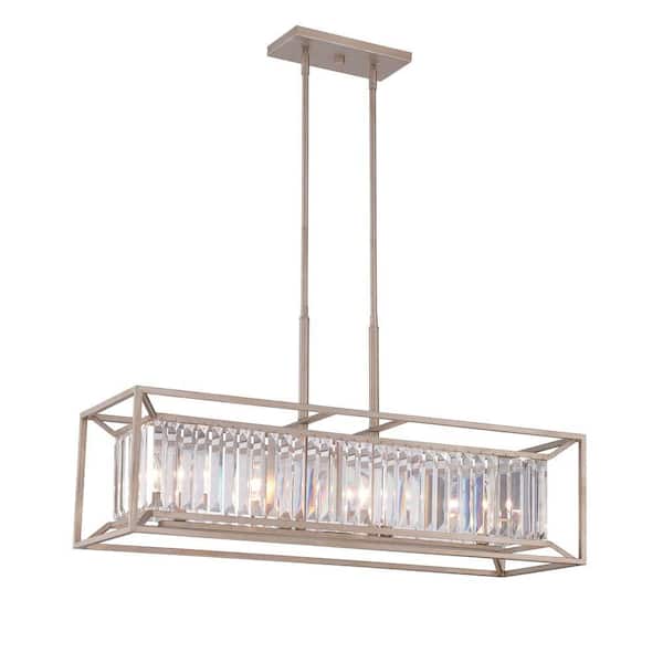 Designers Fountain Linares 60-Watt 4-Light Aged Platinum Linear Pendant with Crystal Prisms Shade