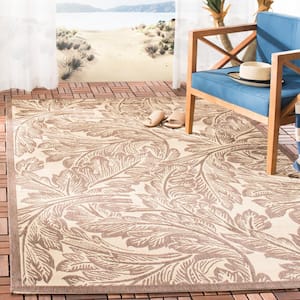 Courtyard Natural/Chocolate 8 ft. x 11 ft. Border Indoor/Outdoor Patio  Area Rug