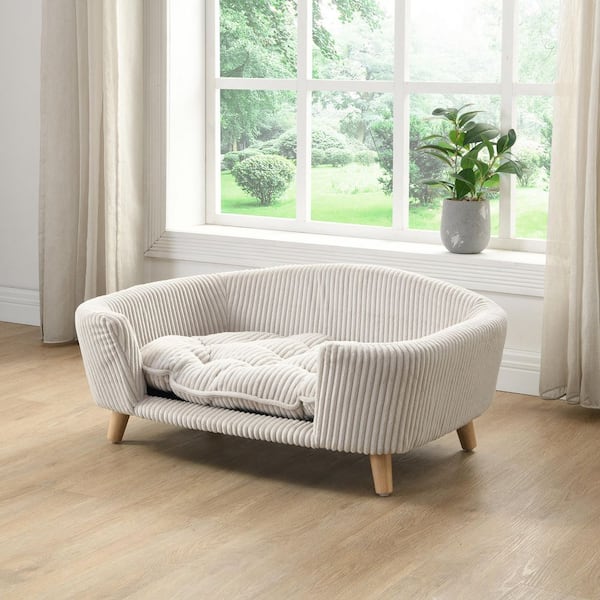 Cooper 30.25 in. W Beige Corduroy Upholstered Elevated Dog Bed with Solid Wood Legs