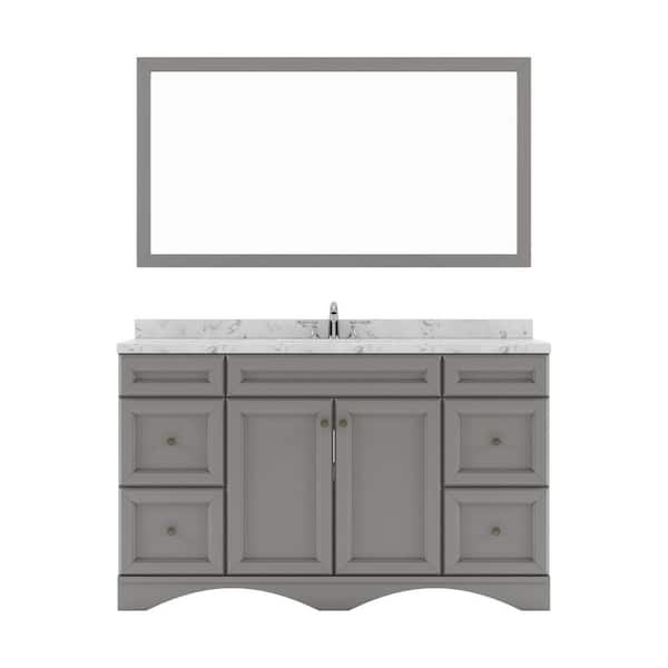 Virtu USA Talisa 60 in. W x 22 in. D x 37 in. H Single Sink Bath Vanity in Gray with Quartz Top and Mirror