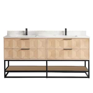 Milagro 72 in. W x 22 in. D x 33.8 in. H Double Sink Bath Vanity in Washed Ash Grey with White Qt. Stone Top
