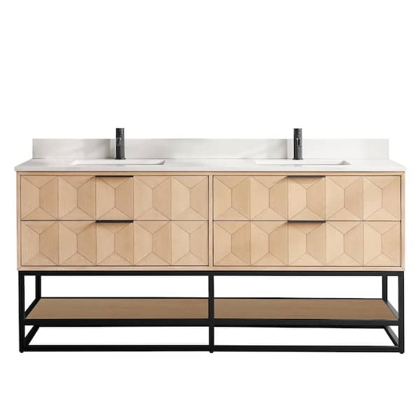 Milagro 72 in. W x 22 in. D x 33.8 in. H Double Sink Bath Vanity in Washed Ash Grey with White Qt. Stone Top
