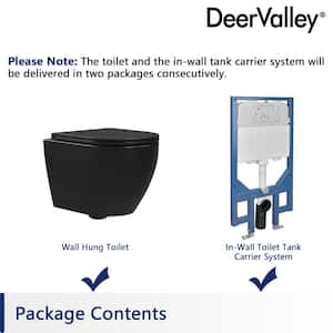 2-Piece 1.1/1.6 GPF Dual Flush Elongated Wall Hung Toilet with Concealed In-Wall Toilet Tank in Black (Seat Included)