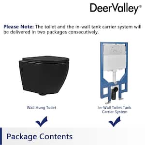 2-Piece 1.1/1.6 GPF Elongated Toilet Wall Mounted Wall Hung Toilet w/Concealed In-Wall Toilet Tank (Seat Included),Black