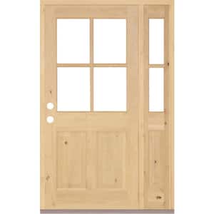 50 in. x 80 in. Knotty Alder Right-Hand/Inswing 4-Lite Clear Glass Clear Stain Wood Prehung Front Door/Right Sidelite