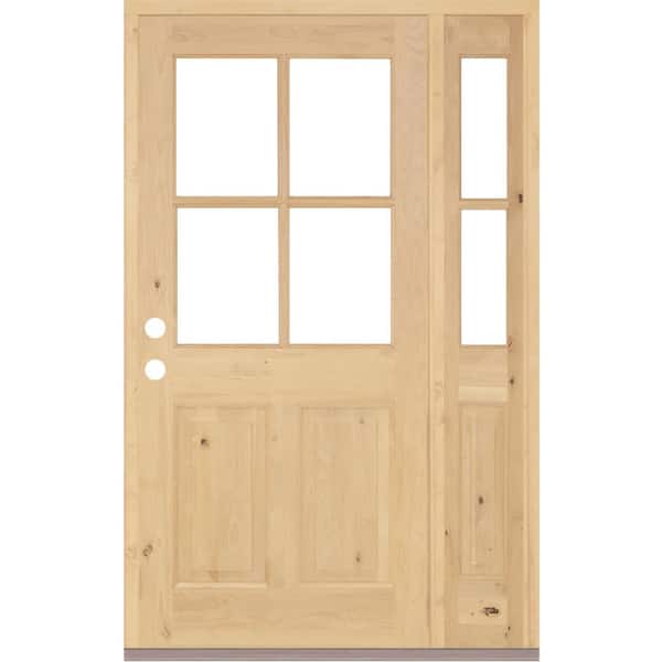 Krosswood Doors 50 in. x 80 in. Knotty Alder Right-Hand/Inswing 4-Lite Clear Glass Clear Stain Wood Prehung Front Door/Right Sidelite